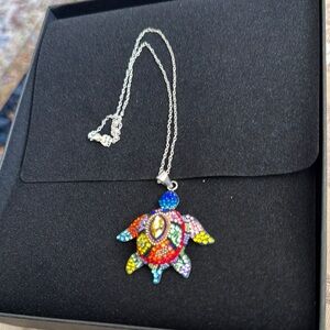 Red and Blue Floral Gemstone sterling silver Necklace